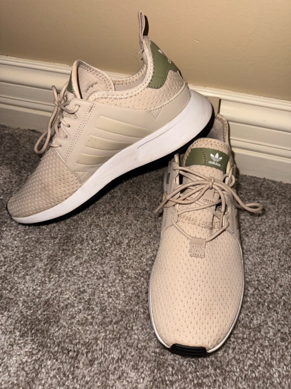 adidas Women’s Beige X_plr Sneakers with Olive Heel Accent